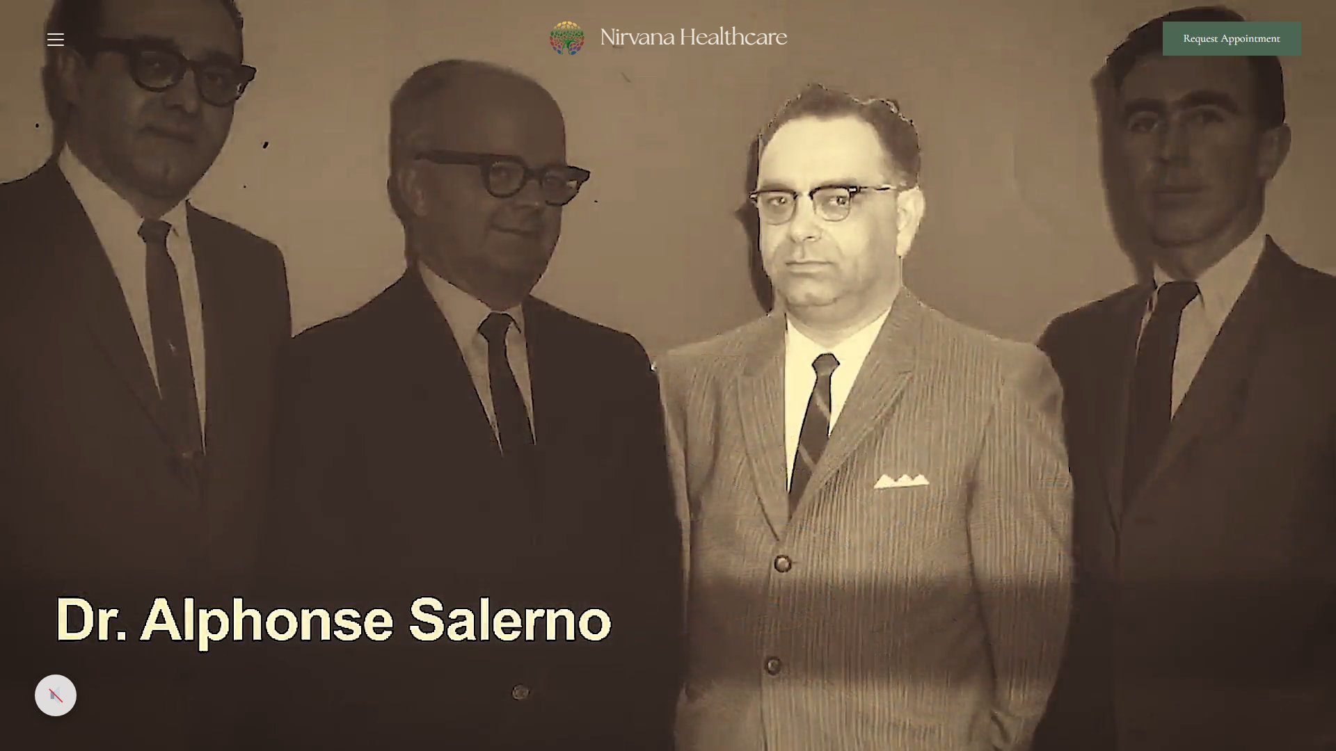 Homepage hero, Dr. Alphonse Salerno founder portrait in sepia