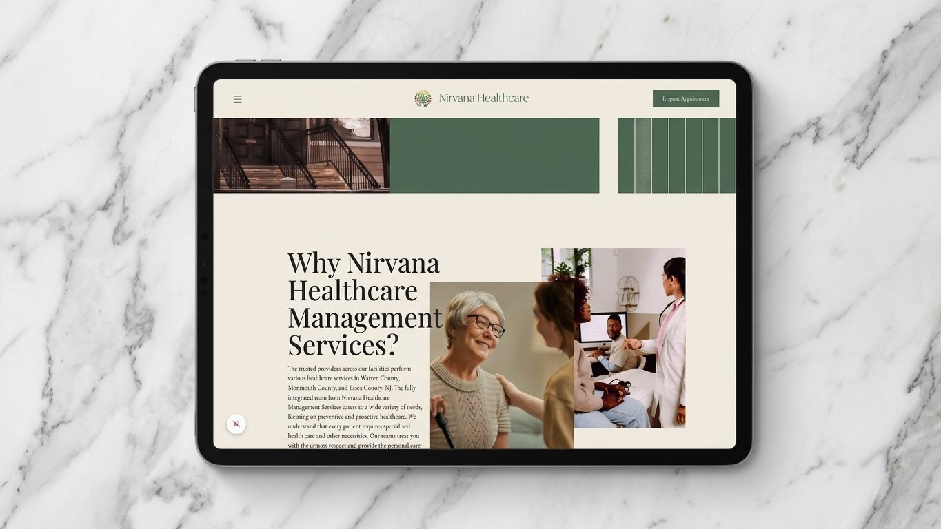 Why Nirvana section mockup with green testimonial cards and accreditation badges