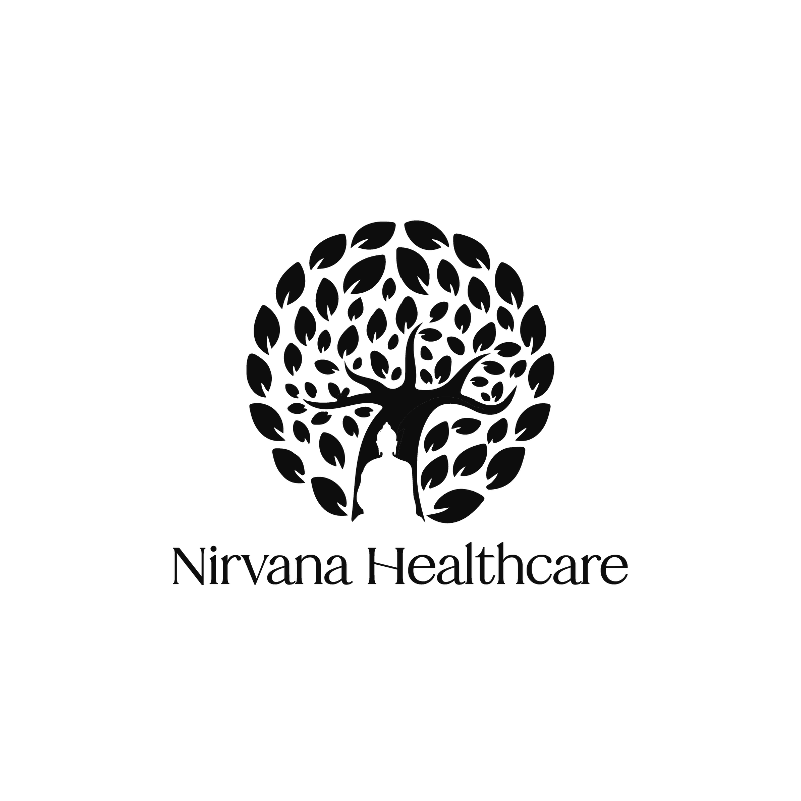 Nirvana Healthcare one-colour black logo on white, print reduction